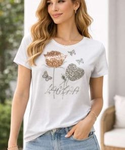 Hvid t-shirt fra Vanting med glimmerprint – feminin og elegant