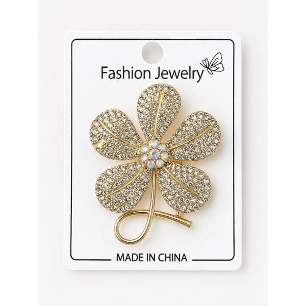 Blomsterbroche med sten – Elegant broche i guld eller sølv - Billede 3