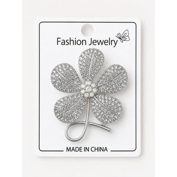Blomsterbroche med sten – Elegant broche i guld eller sølv - Billede 2