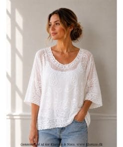 Boho Broderibluse fra Janne K – romantisk bluse. Hvid