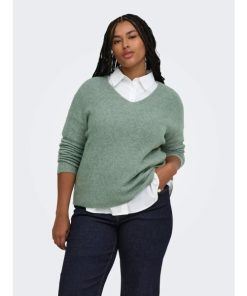 CarCamilla pullover fra Only Carmakoma. Grøn melange