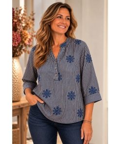 Ella bluse fra Ofelia. Blå-Beige