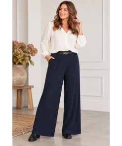 Flare plissé pants fra Marc Lauge – navy bukser med brede ben