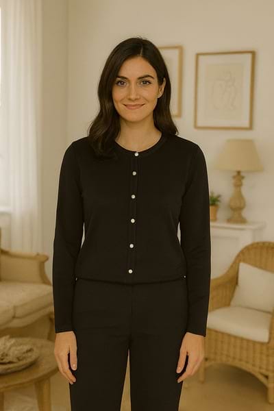 Fri cardigan fra Ofelia. Sort.