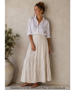 Gira nederdel fra Ofelia – feminin nederdel med smocktalje. Sand