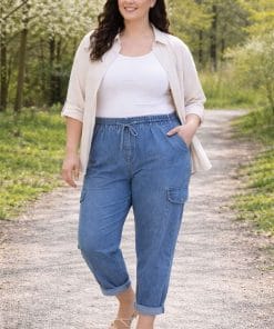 Lerkia bukser fra Cassiopeia – plus size med cargo detaljer 💙