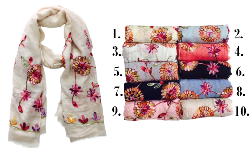 Tørklæde med broderede blomster. Pippi Fashion
